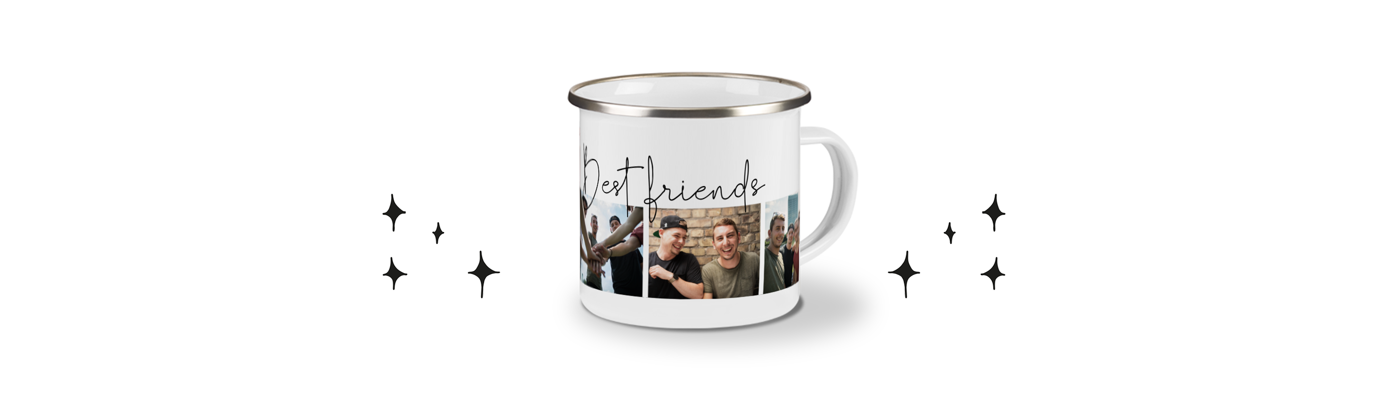 Une tasse avec des photos d'amis et le texte "Meilleurs Amis". Cadeau idéal pour des moments spéciaux.
