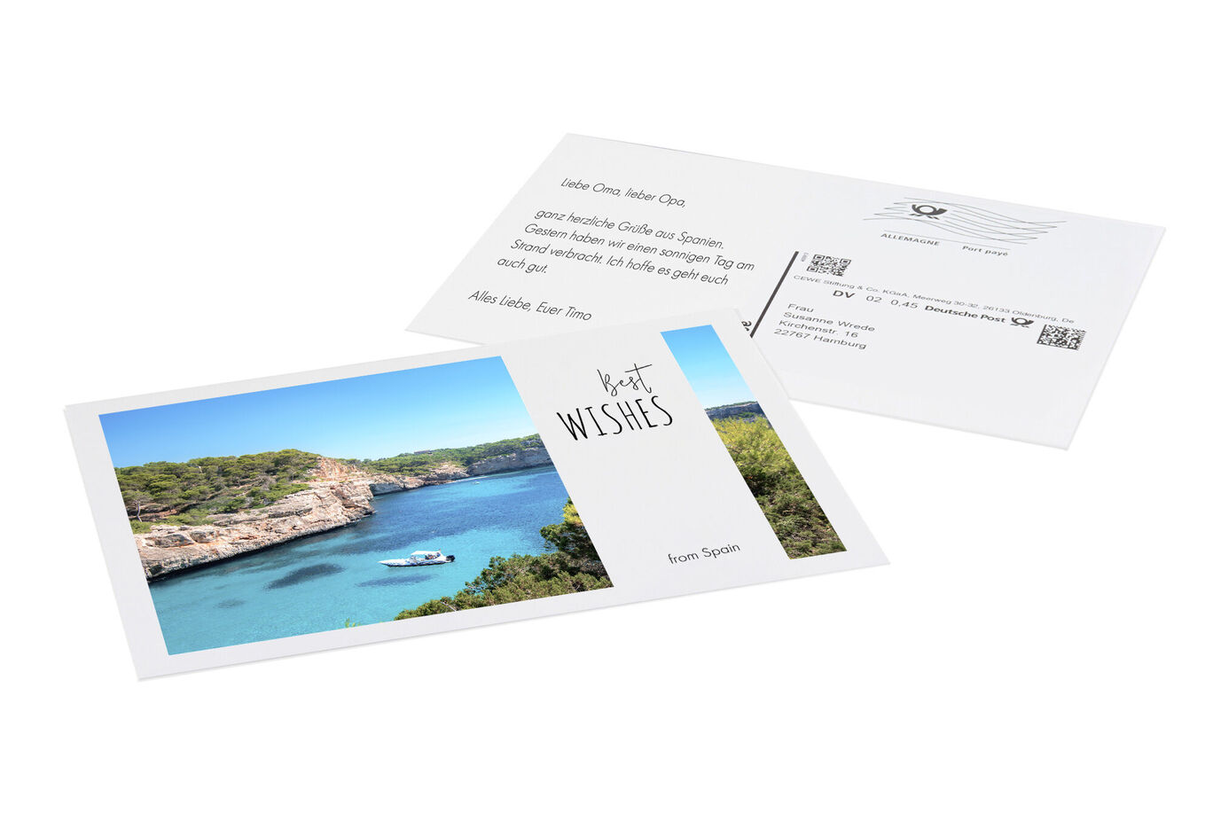 Carte postale avec une belle plage et écrit 'Meilleurs Vœux'